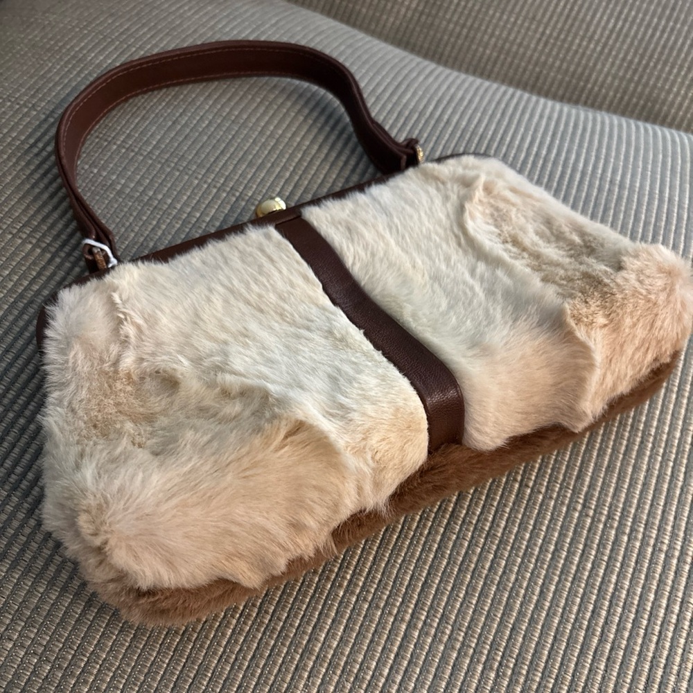 Vtg NWT M&H Levy 70s Genuine Kangaroo Fur Leather Frame Tote Gold Bag Australia